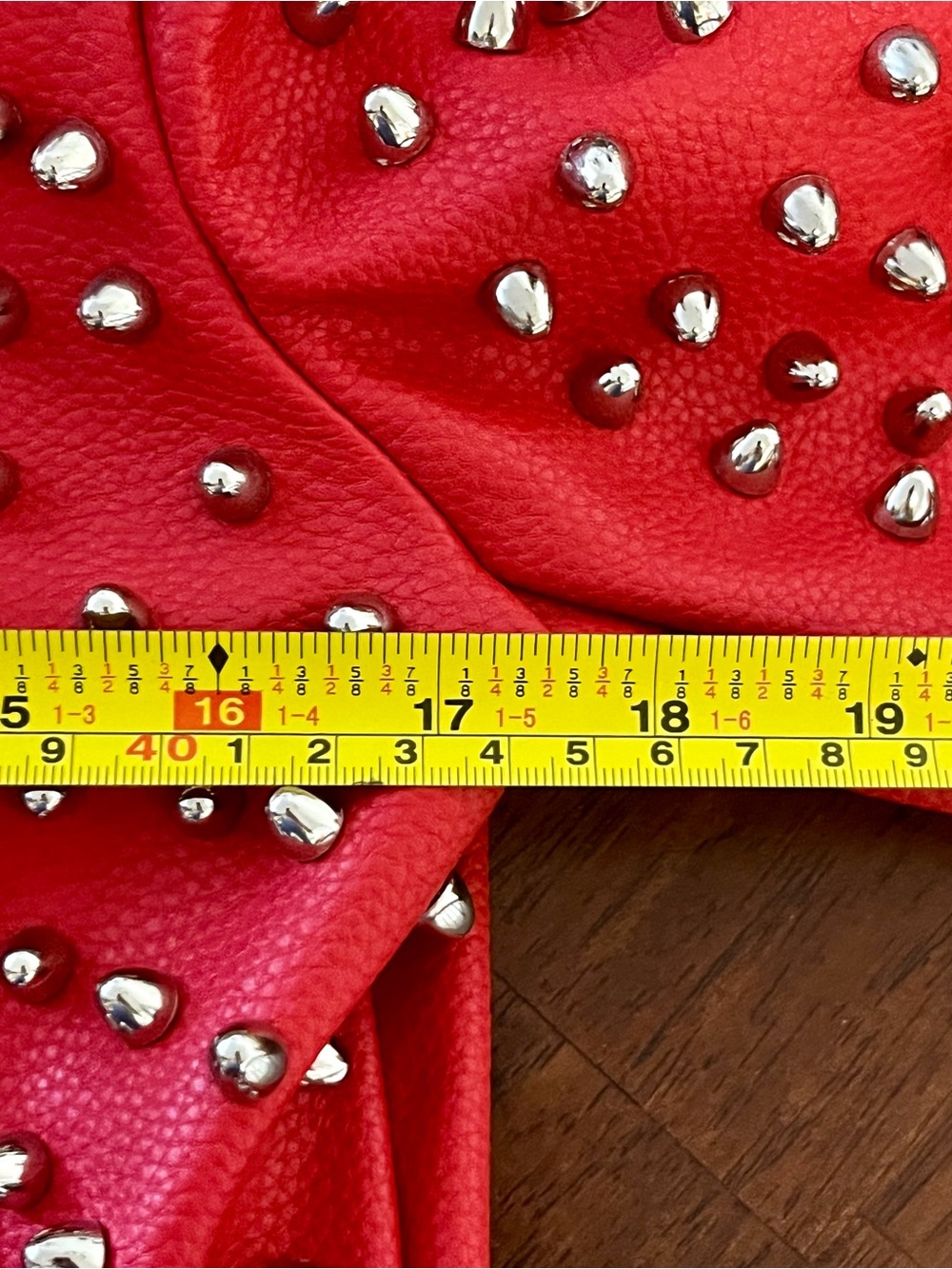 Studded Red Leather Biker Jacket with Belt - Women's Fashion - Picture 15 of 16